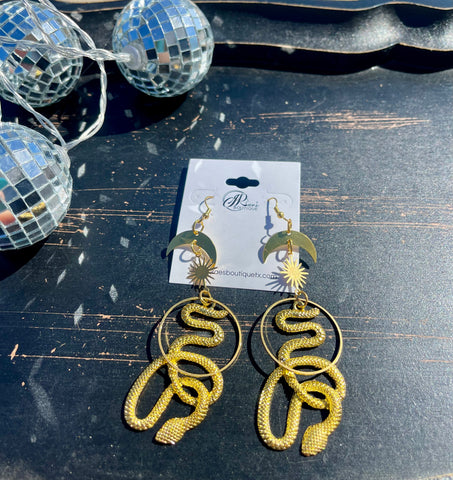 Star moon snake earrings